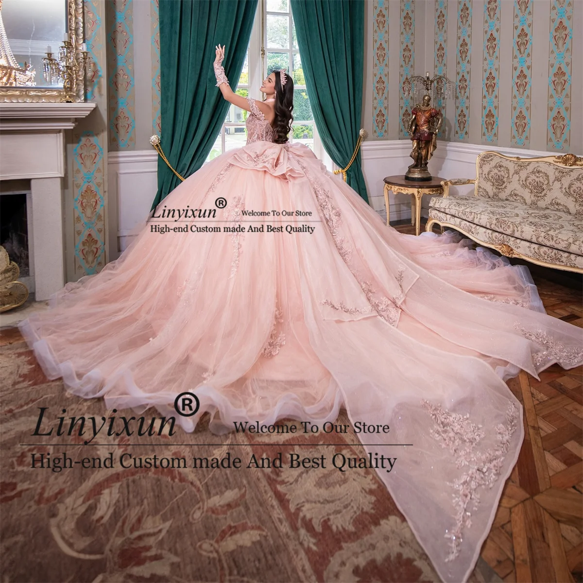 Abito da ballo con spalle scoperte Abiti Quinceanera Appliues Pizzo Paillettes Abiti da 15 Anos Vintage Dolce Compleanno 16 Abito Personalizzato