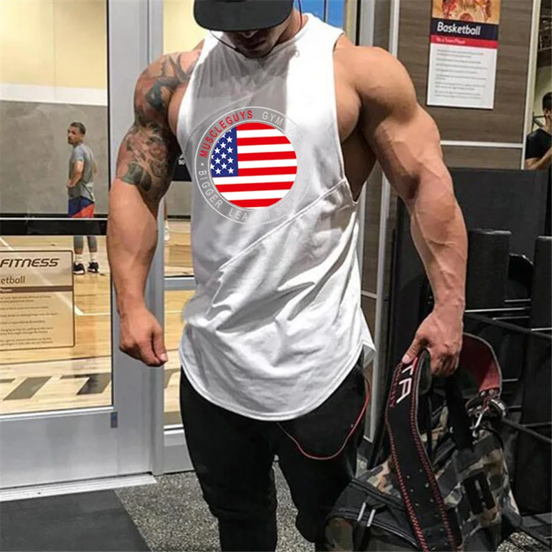 Gyms Bodybuilding Sleeveless Tank Tops Mesh Cotton Stitching Loose Breathable T-shirt Mens Fitness Muscle Sport Runnning Vests