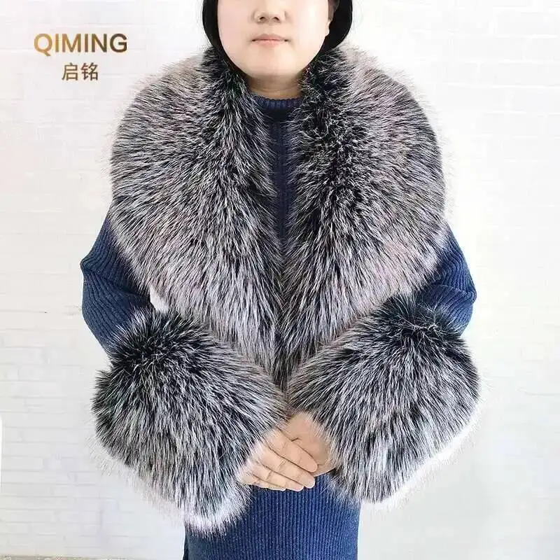 

Комплект из искусственного меха, шарфа и манжет, зимний теплый воротник из искусственного меха, Манишка для шеи, Женская пушистая большая шаль, меховые шарфы, пальто, парка, аксессуары