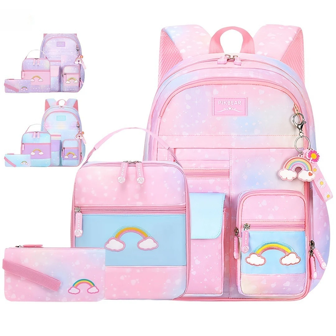 

3Pcs Beautiful Backpack for Girls Kids New Fashion Primary School Cute Beautiful Travel Students Bag Pink Large Capacity