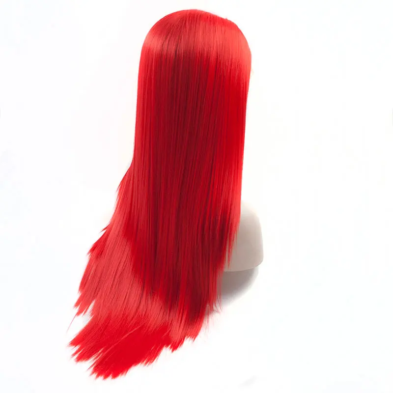 

Bright Fire Red Straight Hair Synthetic 13*4 Lace Front Wigs High Quality Heat Resistant Fiber Hair Natural Hairline For Women