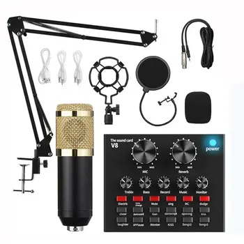 BM800 V8 Sound Card Kit Professional Audio Condenser Mic Studio Singing Microphone for Karaoke Podcast Recording Live Streaming