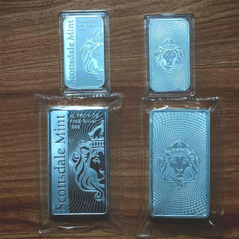 10 OZ Non Magnetic Scottsdale Mint Silver Bar Zinc Alloy Crafts Replica Coin Silver Plated Lion Badge Collection Gift