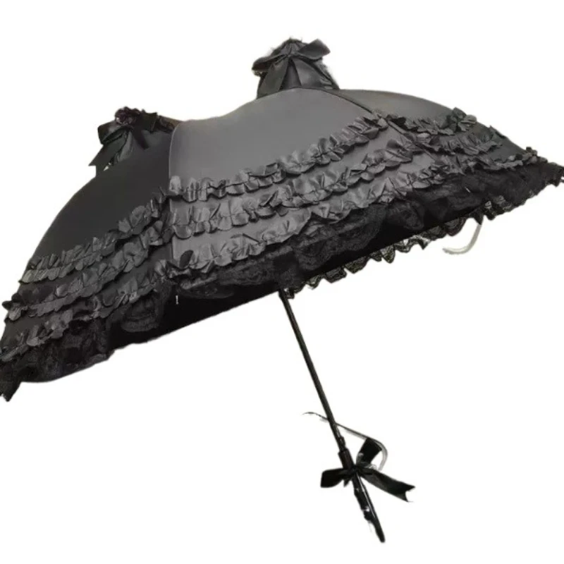 New Black Lace Lolita Style Sun Umbrella Princess Parasol for Women Portable Folding UV Protection Rain Umbrella