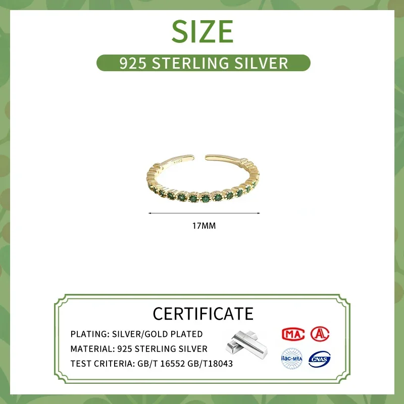 INZATT Real 925 Sterling Silver Korea Emerald Zircon Round 14K Adjustable Rings for Women 2024 Trendy Light Luxury Fine Jewelry