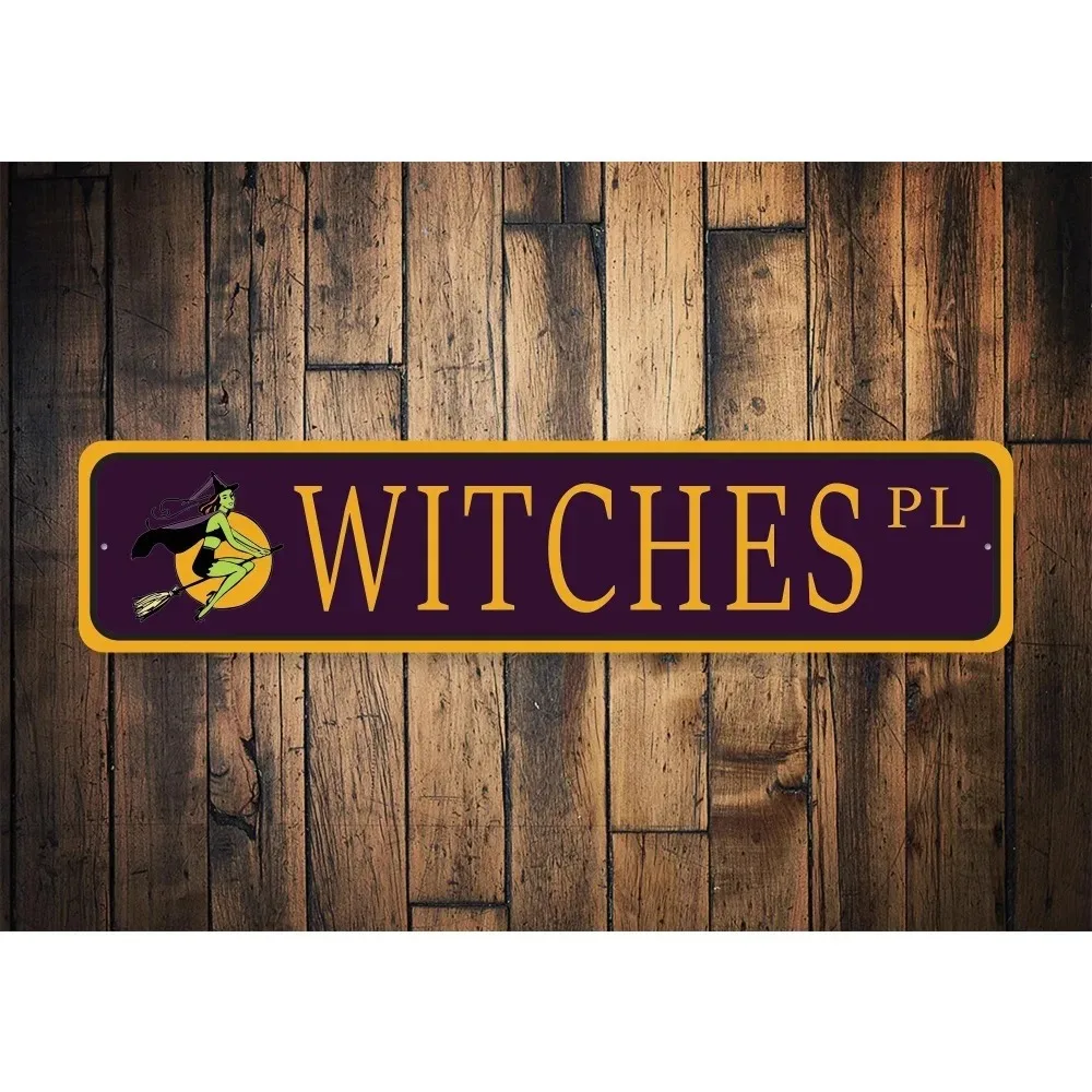CIFbuy Personalized Text Long Metal, Custom Witches Halloween Wall Ornament