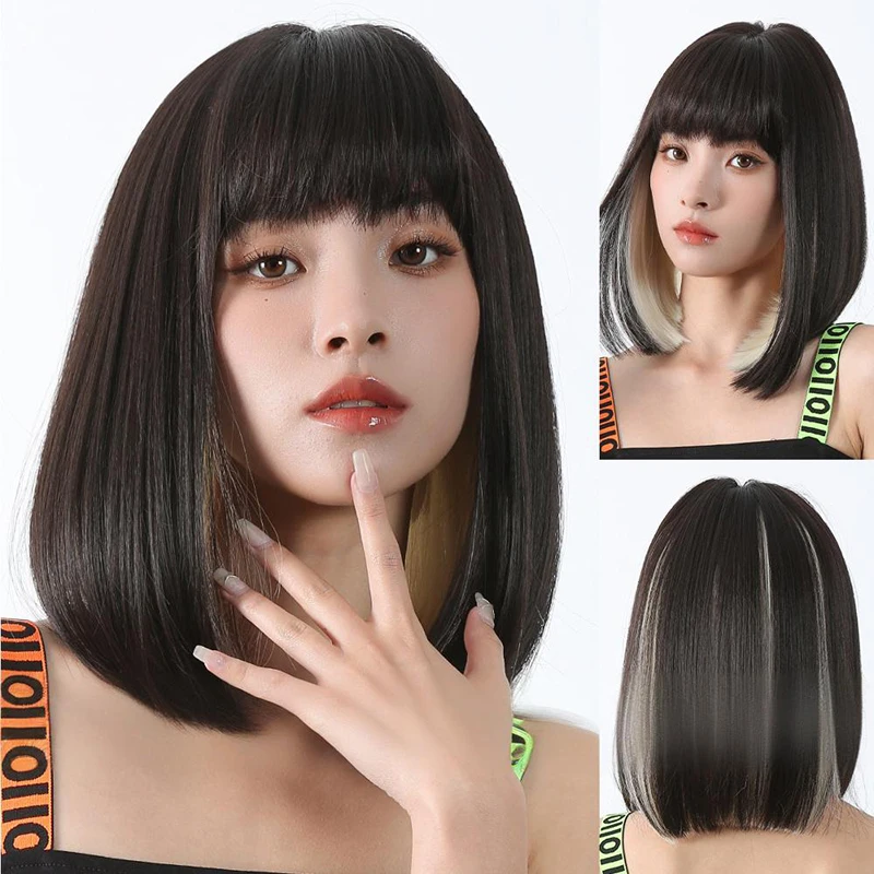 تسريحة بوب الصيفية الجديدة هي باروكة صناعية رقيقة وطبيعية مناسبة للحفلات اليومية النسائية وأزياء الهالوين