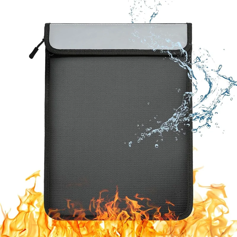 AED7-Fireproof Document Bag, Waterproof Document Storage Bag With 2 Pockets,Fireproof Money Bag For Cash,For File/Valuables