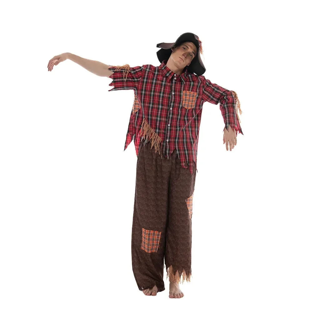 Adult Classic Patchwork Scarecrow Cosplay Costume Mr. Halloween Scarecrow Costume For Christmas Party Stage Performance Outfits