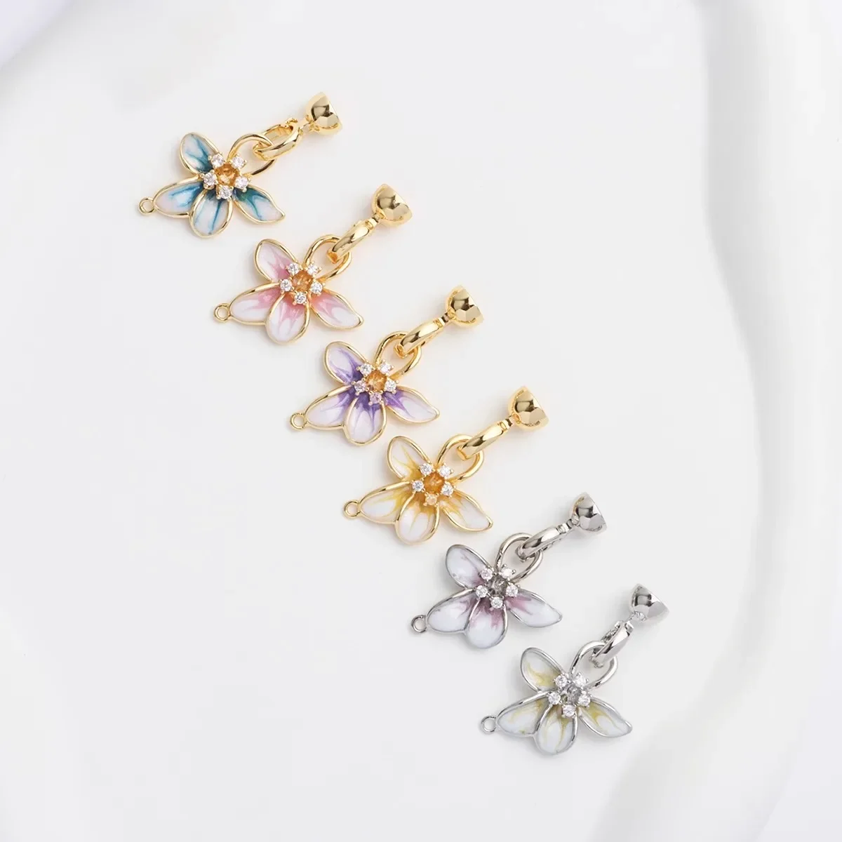 18K Plated Real Gold Dripping Oil Gradual Change Banxia Pearl Buckle Gardenia Connection Buckle DIY Handmade Material Accessorie