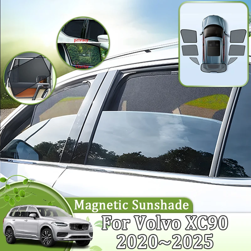 

Автомобильный сетчатый солнцезащитный козырек, магнитный для Volvo XC90 B5 B6 2020 ~ 2025 2021 2022 2024, анти-УФ-защитный козырек, шторы, наклейки, автоаксессуары