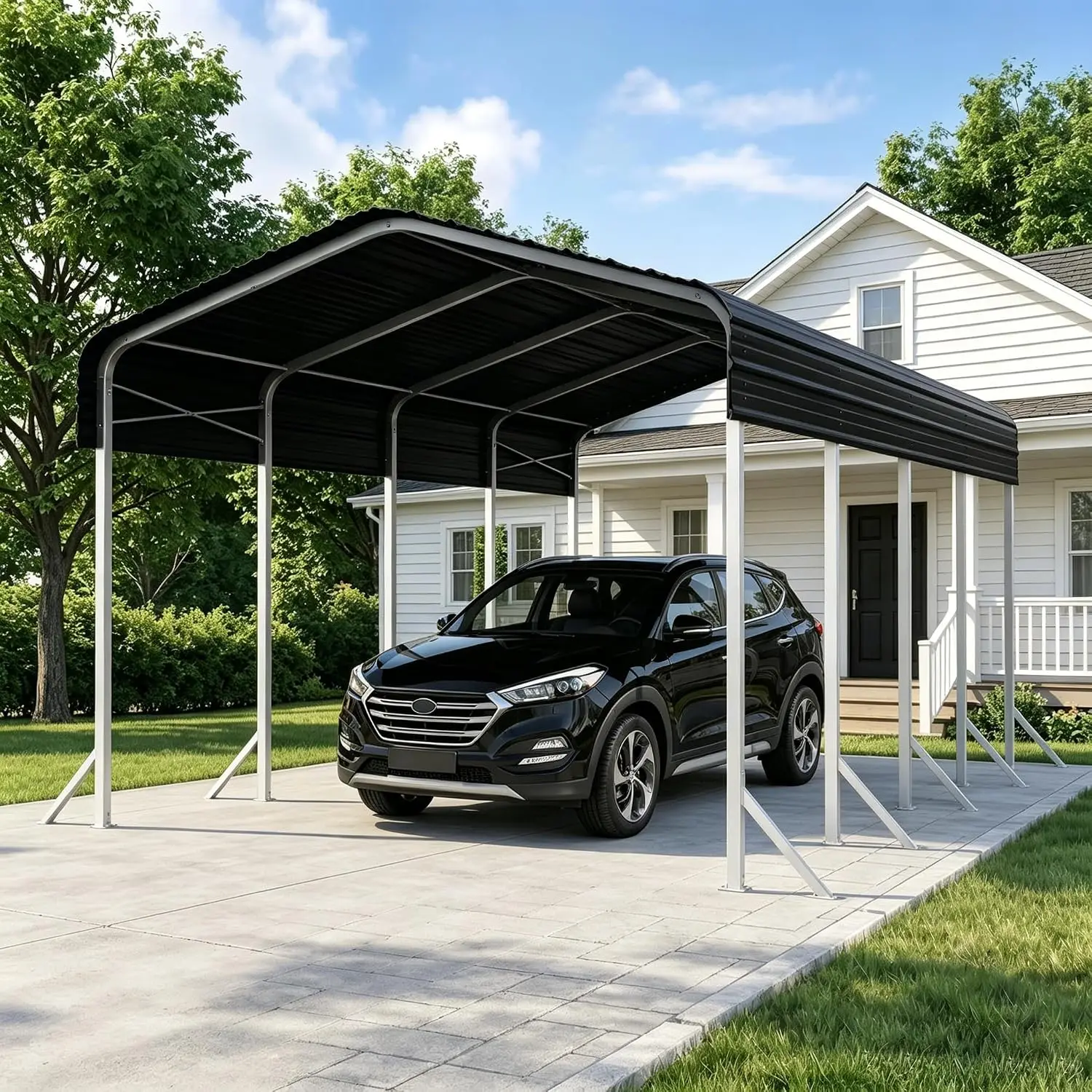 12x20 FT Heavy Duty Metal Carport, Reinforced Outdoor Car Shelter, Grey | All-Steel Frame, Waterproof Roof,, Customized