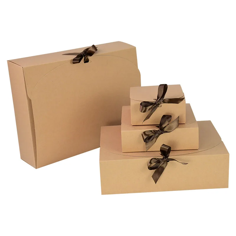 Black White Kraft Paper DIY Gift Box with Bow Ribbon