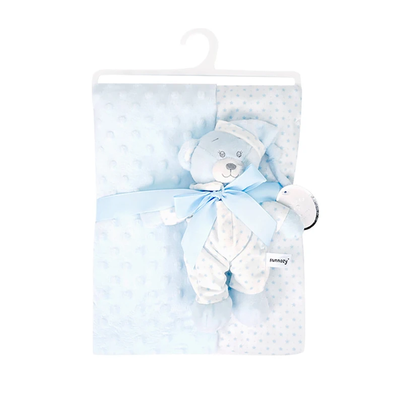 2 Layers 3D Dot Minky Coral Fleece Blankets 75*100cm with Toy Soft Toddler Newborn Baby Blanket Kids Cover Stroller Bedding