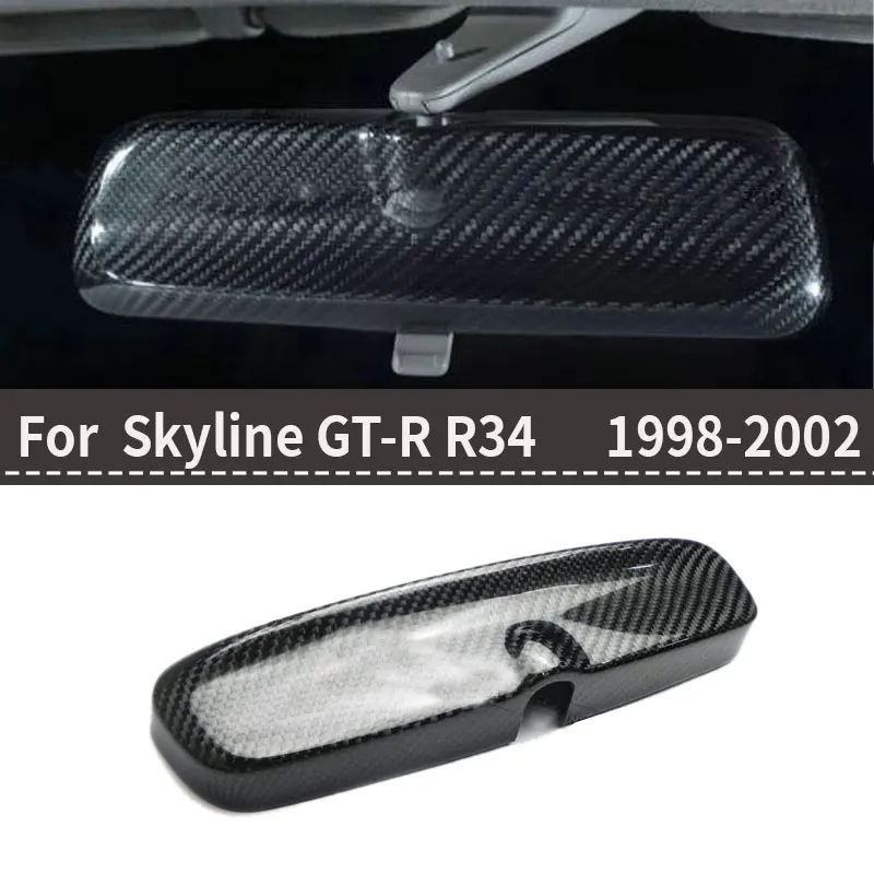 For Nissan Skyline GTR R34 1998-2002, Carbon Fiber Mirror Covers, Interior Rearview Mirror Overlay Trim
