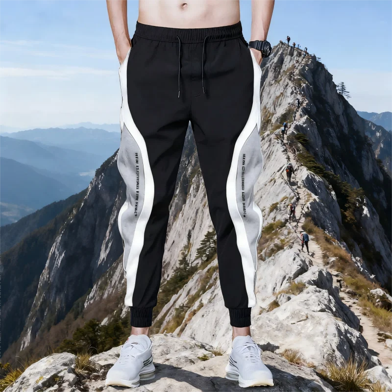 

2026Осенние мужские широкие свободные повседневные брюки, мужские лоскутные спортивные брюки с девятью точками на эластичной веревке, дышащие брюки с завязками на ногах