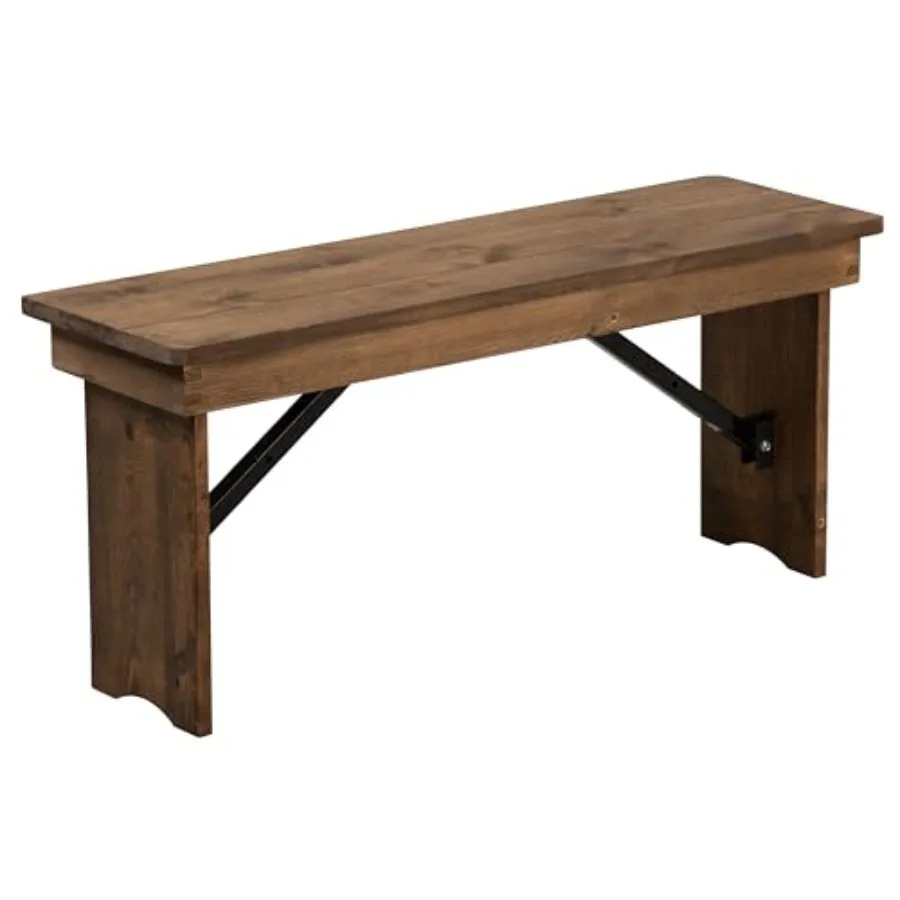 

Hercules Series 40" x 12" Commercial Grade Rustic Solid Pine Folding Bench, Antique Farmhouse Dining Bench, Seats up to 2 Adult