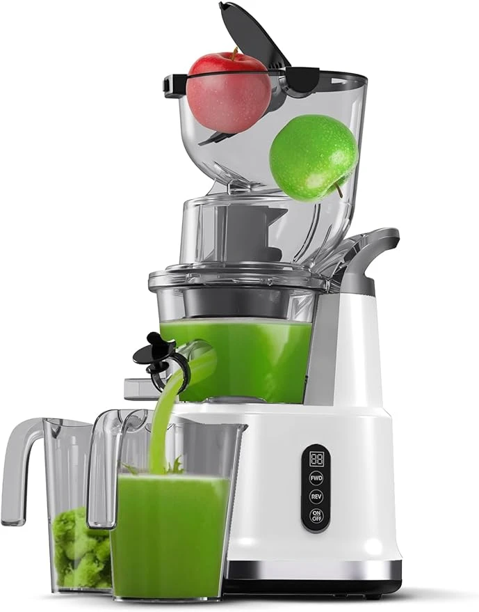 

HAOYUNMA Easy-Use Cold Press Juicer, 83mm Wide-Mouth Vertical Slow Masticating Juicer, Whole Fruit & Veg Juice Extractor