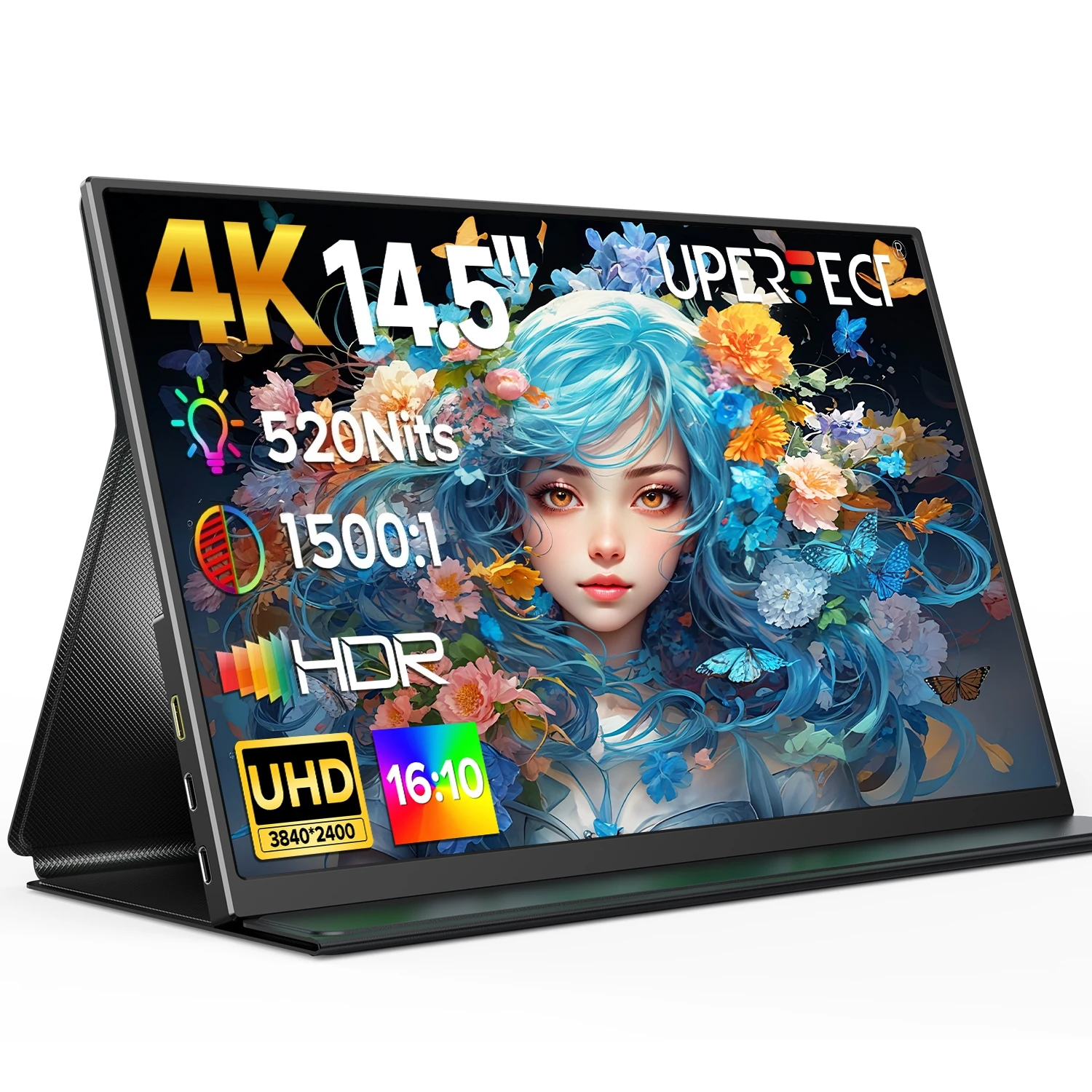 

Портативный монитор UPERFECT 4k 520 нит, 14,5-дюймовый игровой дисплей, USB-C, HDMI, для работы, дома, офиса, путешествий, второй экран для ноутбука MacBook