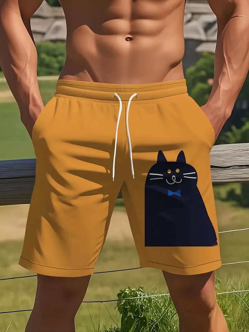 

Новинка 2023 года, пляжные шорты с принтом черного кота для мужчин и женщин, спортивные шорты, модные свободные повседневные летние быстросохнущие плавки Y2k