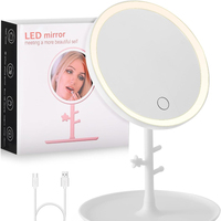 LED Makeup Mirror 3 Colors Dimmable Touch Rechargeable Stepless Dimming Vanity Mirror Detachable Travel Portable Makeup Supplies