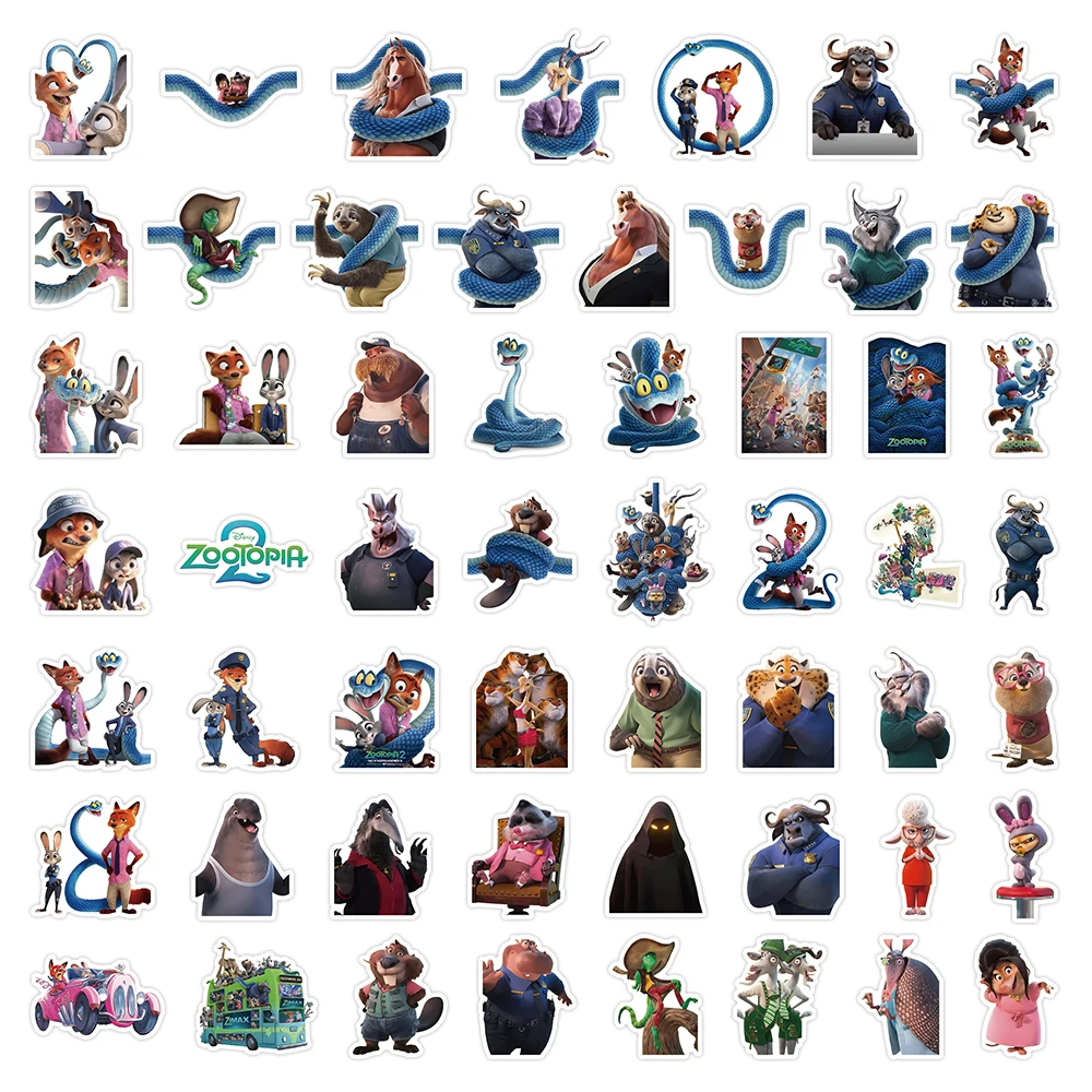55PCS Disney Cartoon Zootopia 2 Stickers Graffiti DIY Phone Skateboard Laptop Luggage Bike PVC Waterproof Decals Kid Toy