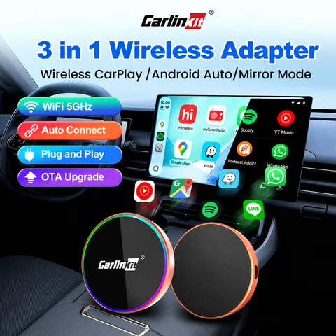 2026 CarlinKit 4.0 MAX Wireless CarPlay Adapter 3 In 1 Mini Android Auto Wireless Dongle for Mirror Mode OEM CarPlay Smart Car Systems USB-B/Type-C No Delay