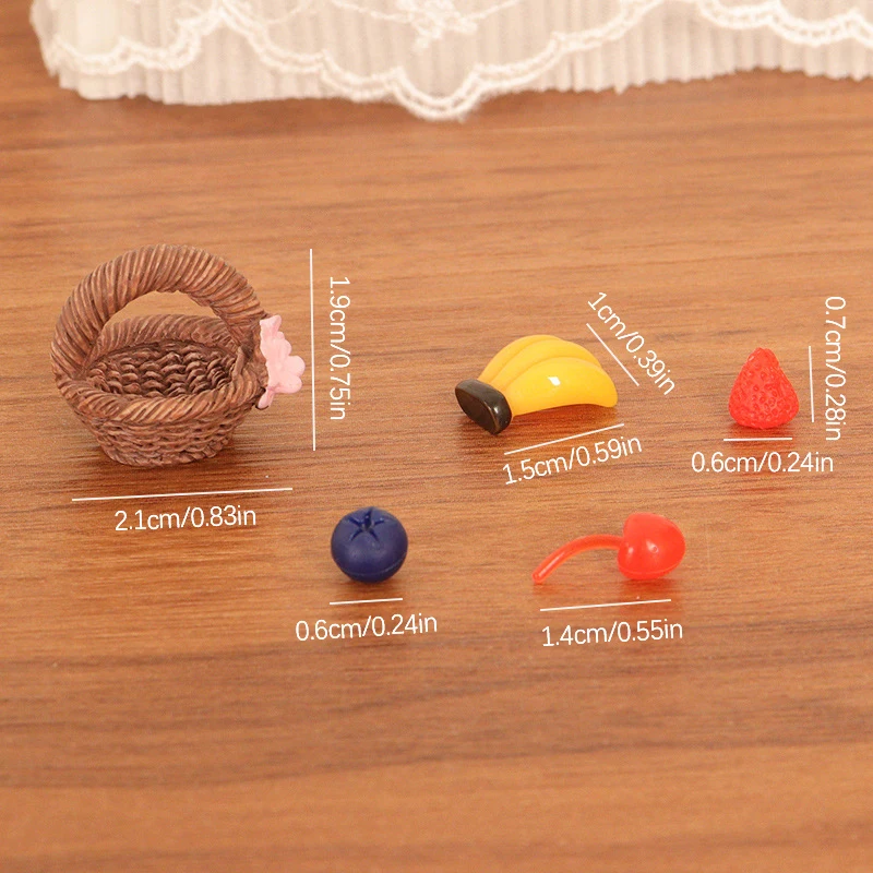 1Set 1:12 miniatur rumah boneka keranjang buah simulasi stroberi keranjang pisang Blueberry dapur Model pemandangan keranjang bambu mainan