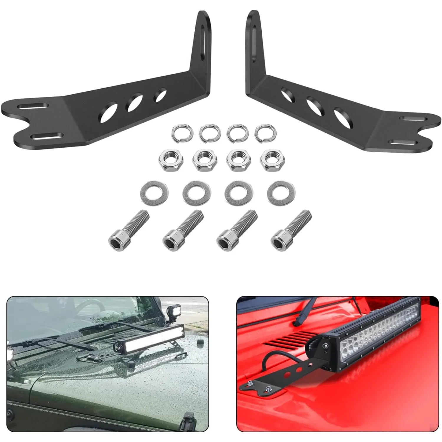 Nilight 2PCS Hood Mounting Brackets for 20” LED Light Bar on Jeep Wrangler JK 2007-2017, Black