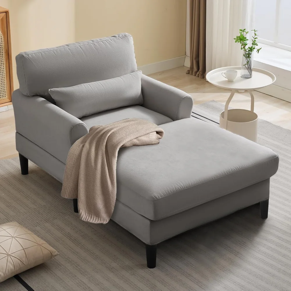 

61" Velvet Chaise Lounge Indoor, Modern Lounge Chair with Cushion, Stylish Upholstered Leisure Sofa Recliner
