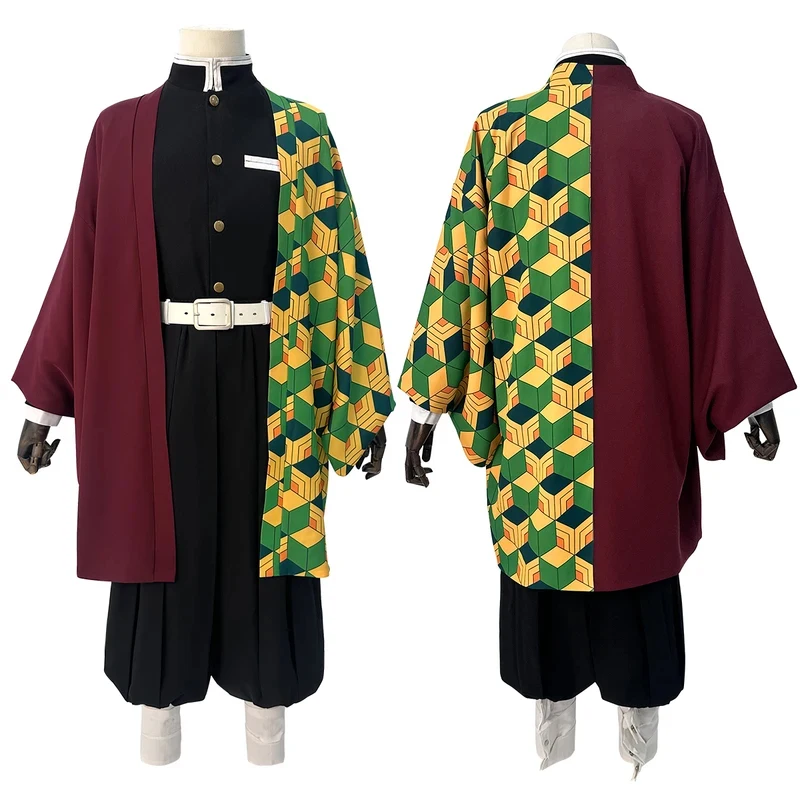 

Anime Tomioka Giyuu Cosplay Costume Wig Haori Embroidery Top Elastic Pants Belt Rose Net Cos Halloween Christmasx,3;b'2.