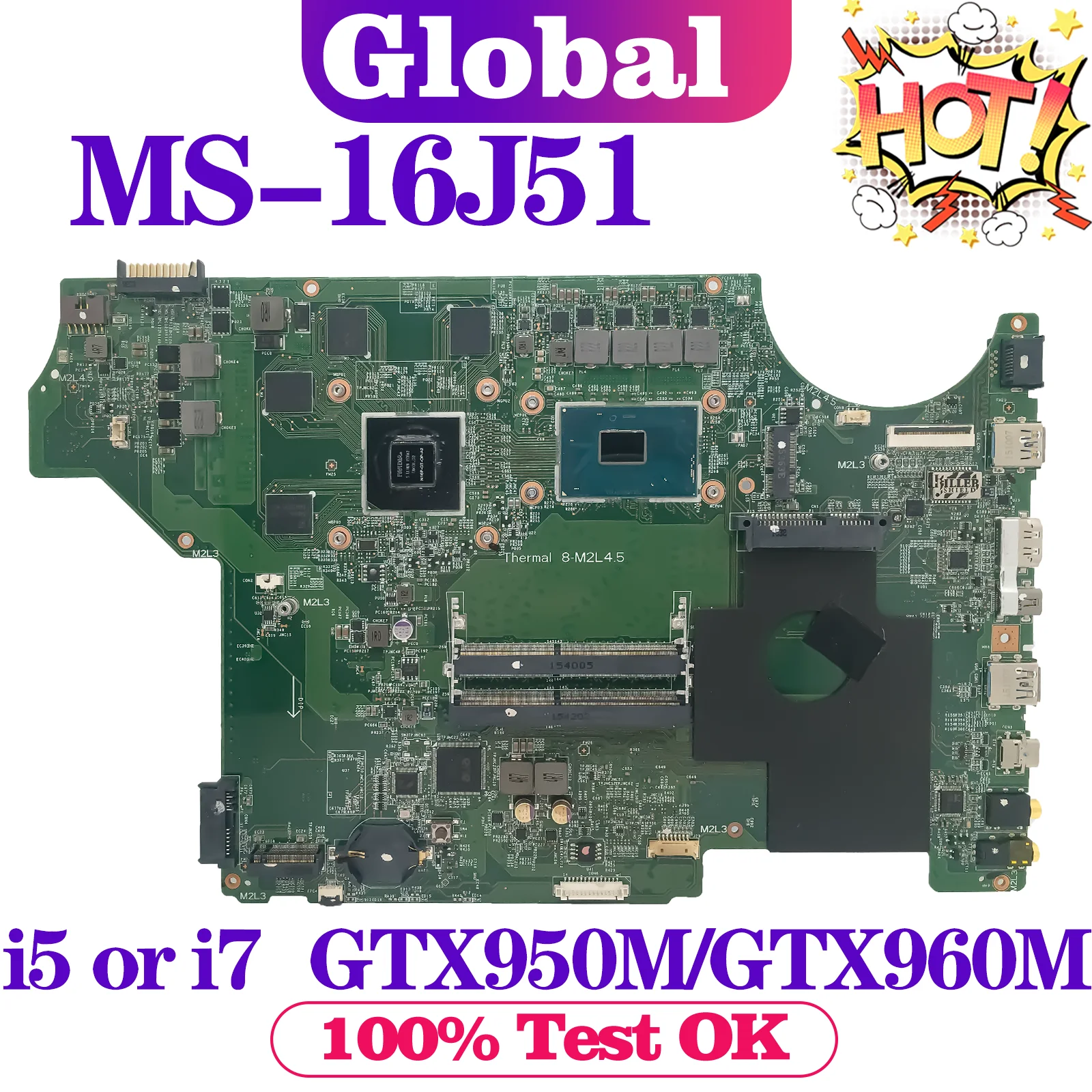 

KEFU Mainboard For MSI MS-16J51 MS-16J5 GP62 6QG GE62 Laptop Motherboard i5 i7 6th/7th Gen GTX950M/GTX960M-V2G M1200/M2200-V4G