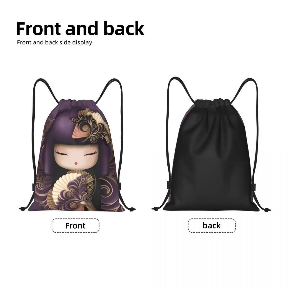 Japanese Girl Sakura Kokeshi Doll Drawstring Backpack Women Men Sport Gym Sackpack Foldable Shopping Bag Sack