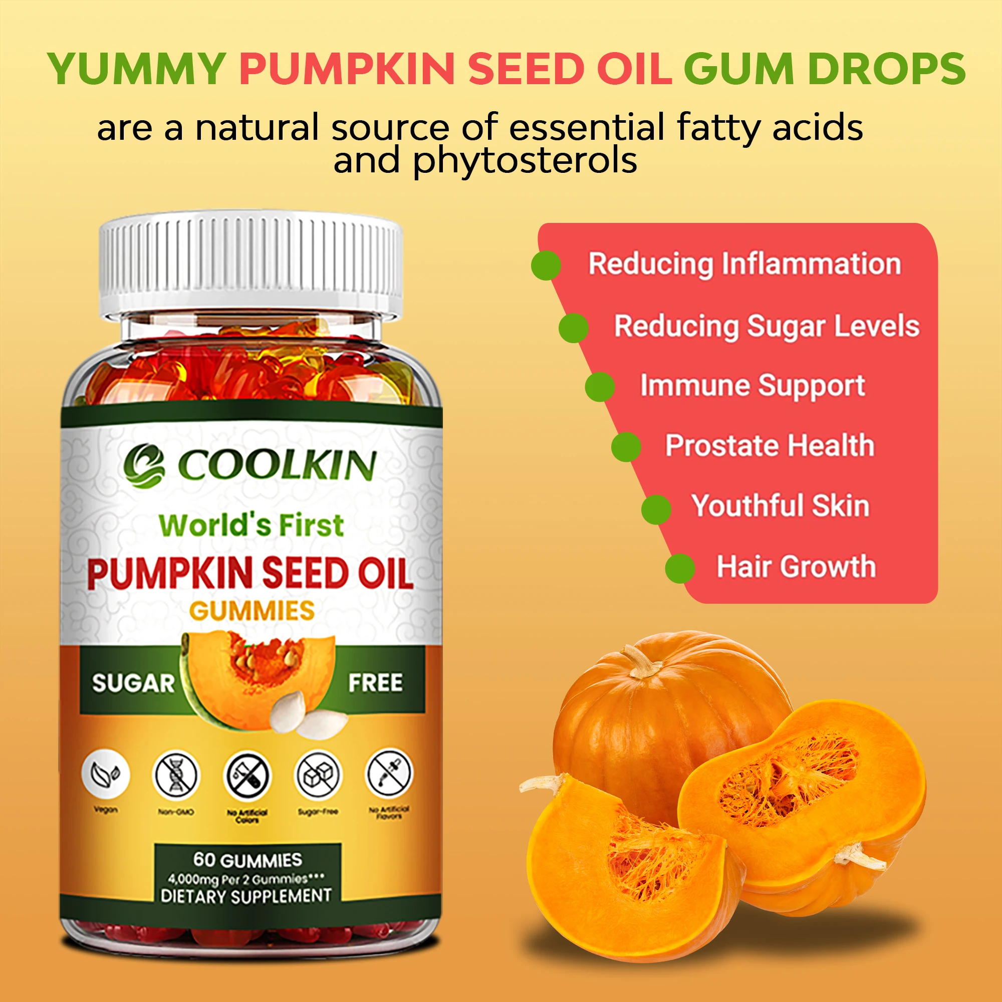 Pumpkin Seed Oil Gummies - Supports Prostate Health, Promote Hair Growth, Urinary Tract Support, Bladder Control - 60 Gummies - Image 4