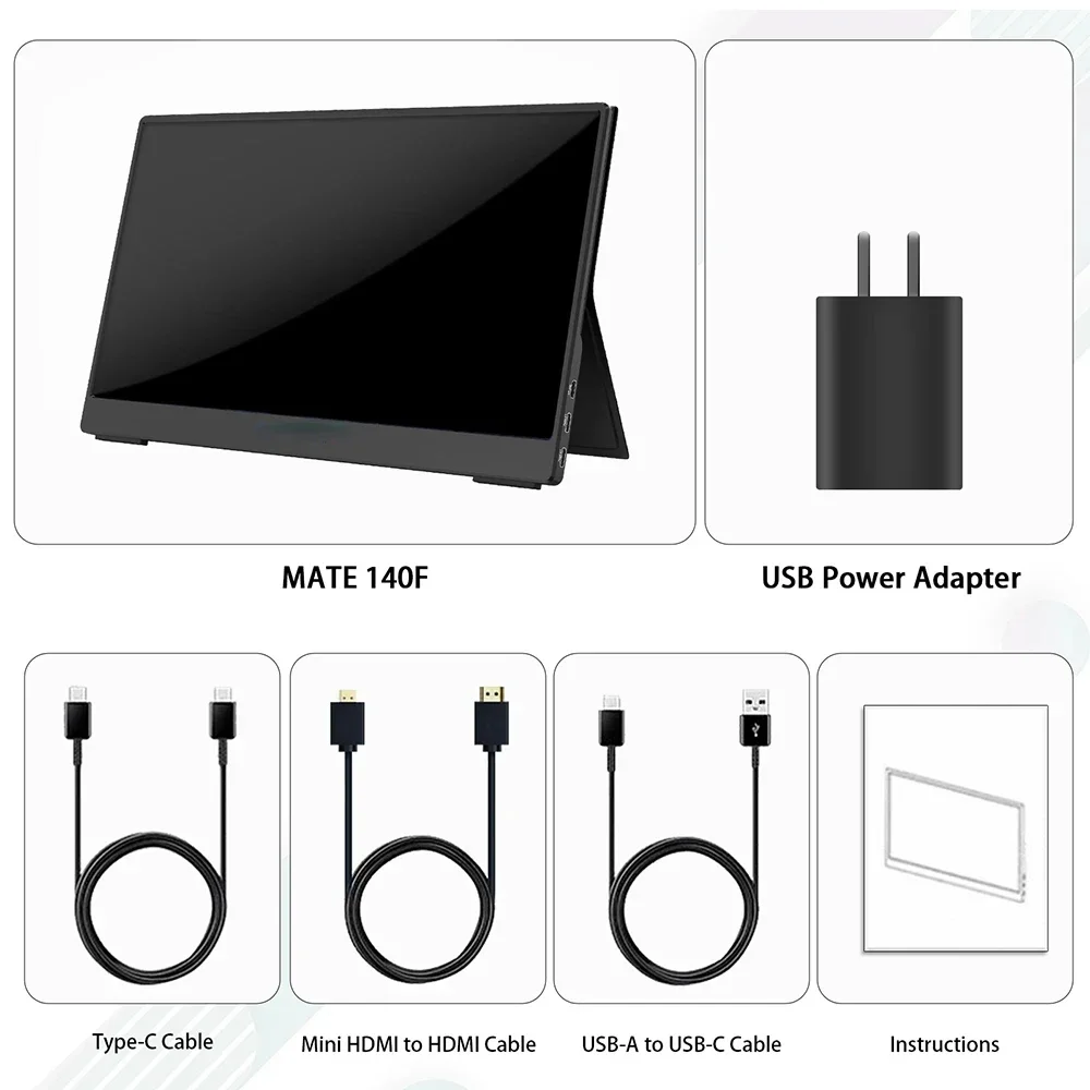 MATE-140F Display portátil, 14,0 ", 250cd/㎡, 72% SRGB, IPS, tela FHD, tipo C, HDMI, USB, laptop, exibição de Macbook