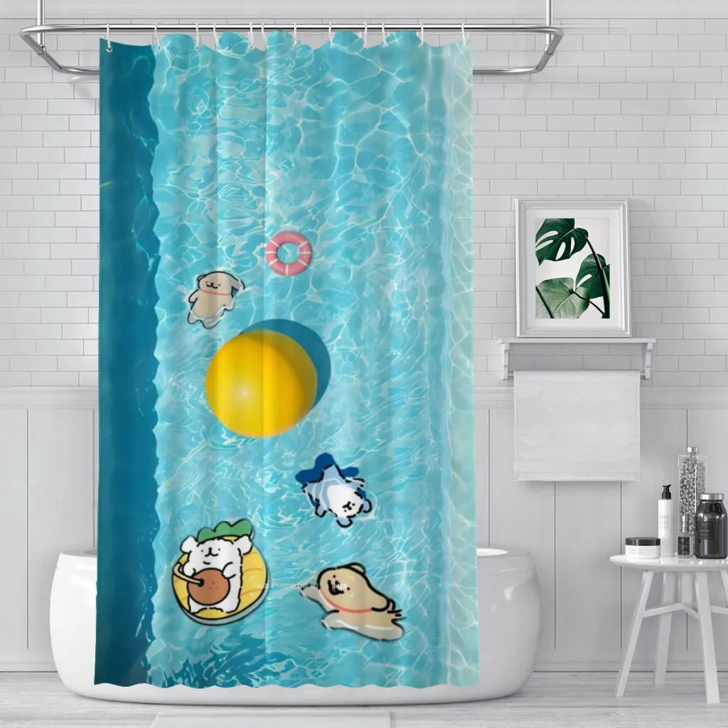 

Pool Puppy Unique decor Modern Fabric Bathroom Shower Curtains art design Print Curtain