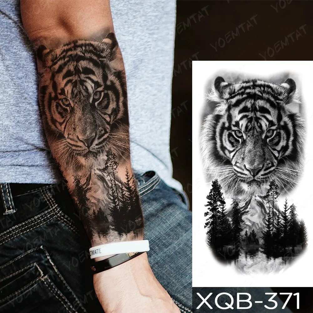 5PCS Waterproof Temporary Tattoo Sticker Praying Cross Lion Tiger Wolf Cross Wild Animal Women Men Arm Fake Sleeve Tattoos view 5