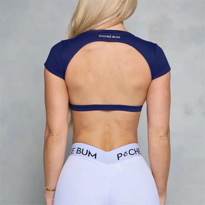 

Bum Women Backless Sports Shirts 2025 Workout Gym Training Yoga T-Shirt Outdoor Running Crop Tops Elastic Open Back Tops