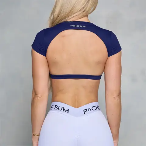 Bum Damen rückenfreie Sport-Shirts 2025, Workout, Fitnessstudio, Training, Yoga, T-Shirt, Outdoor, Laufen, Crop-Tops, elastische Tops mit offenem Rücken