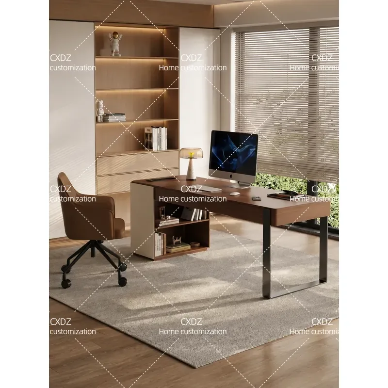 Study desk light luxury modern high-end walnut home Italian minimalist workbench solid wood large board computer desk