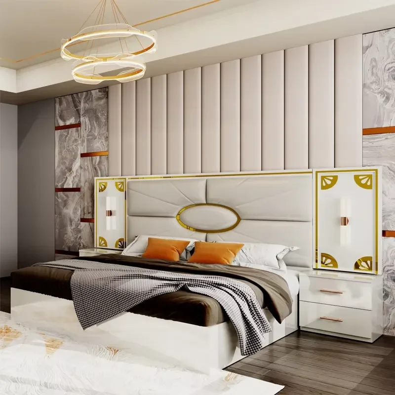 Luxury King Size Bed Frame Modern Villa Bedroom Furniture Sturdy Residential Master Suite Sleeping Platform High End Design
