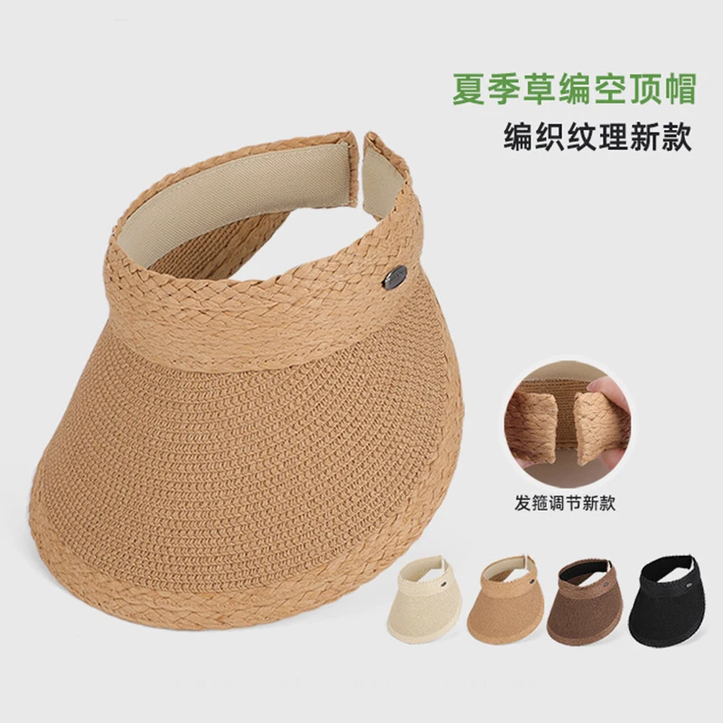 Summer Outdoor Travel Sun Hat Women's Versatile Straw Open Top Hat Headband Wide Brim Sun Protection Hat
