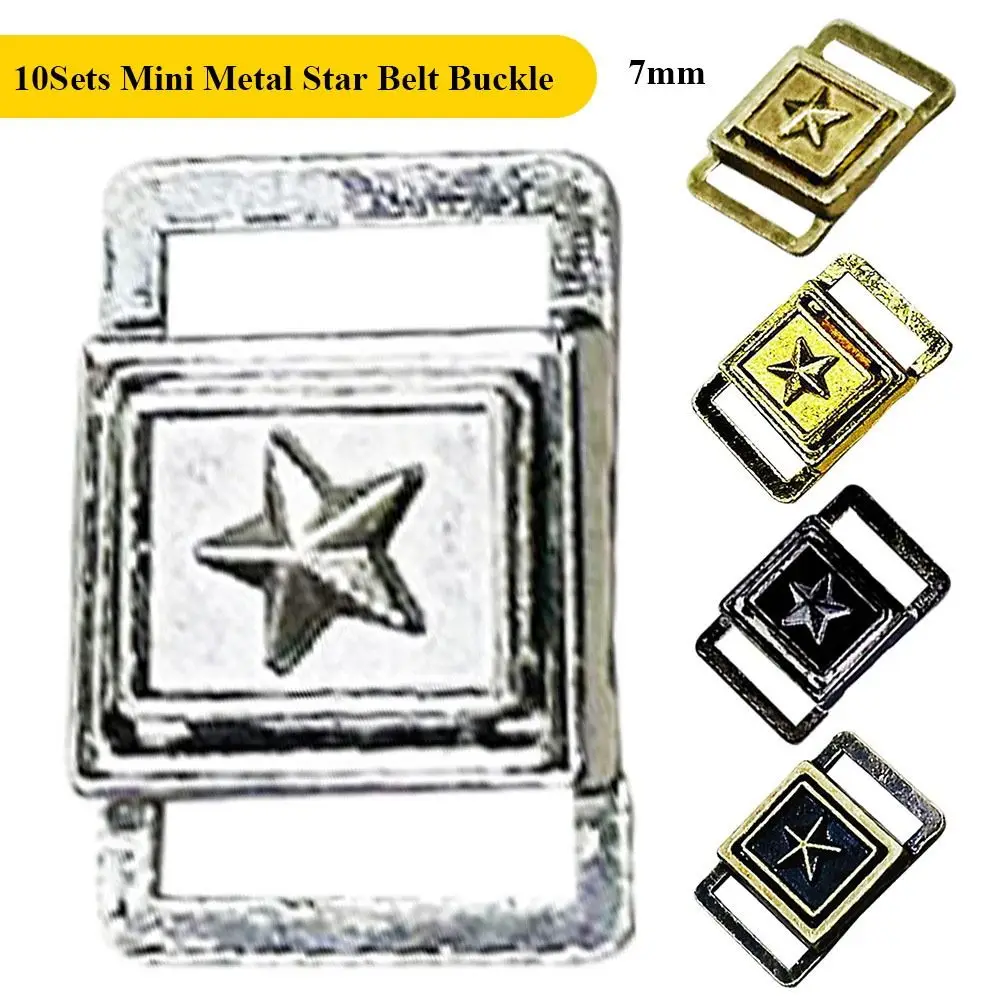 10Sets 7mm Metal Belt Buckle Mini Ultra-small Retro DIY Buttons Star Shape 5 Colors Shoes Buckles DIY Doll Clothes Accessories