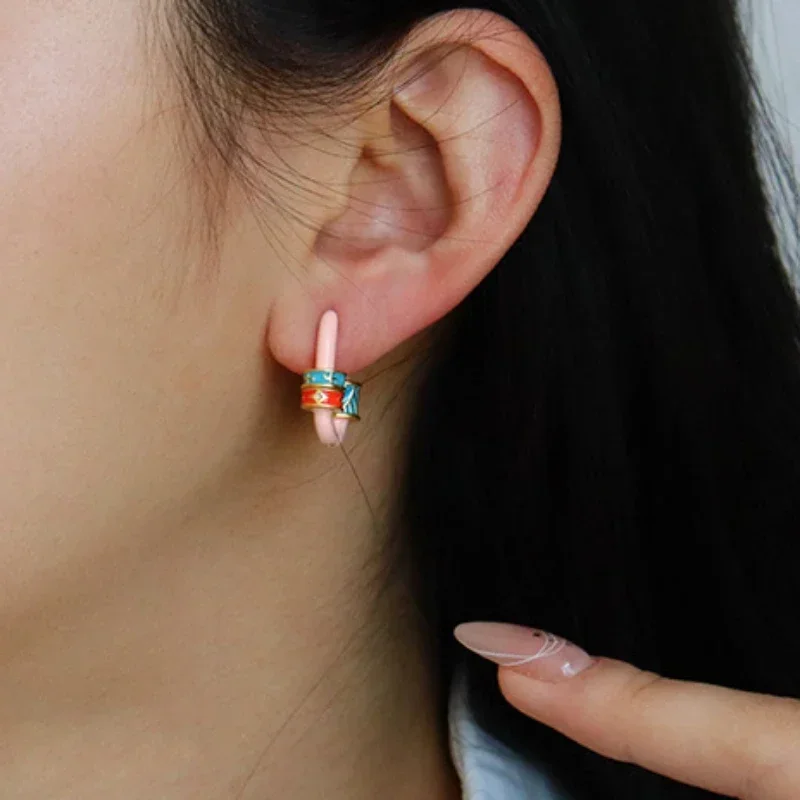 Fashion Jewelry Pretty Temperament Colorful Enamle Hoop Earrings For Women Girl Gifts 2024 New Design Ear Accessories Hot Sale