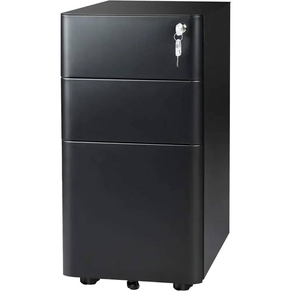 

3-Drawer Slim File Cabinet, Vertical Filing Cabinet, Fully Assembled Except Casters, Black for Home, Room