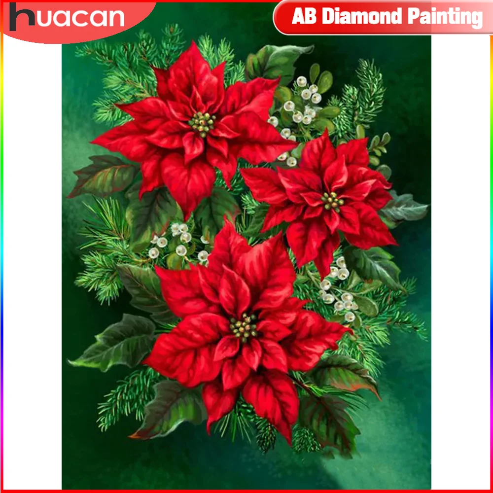 

HUACAN алмазная вышивка полный комплект цветок пуансеттия полный квадрат круглый мозаика фантазии 5D домашний декор
