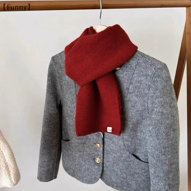 〔Funny〕Solid Color Versatile Autumn And Winter Scarf New Wool Couple Student Cute Knitted Warm Neck Scarf