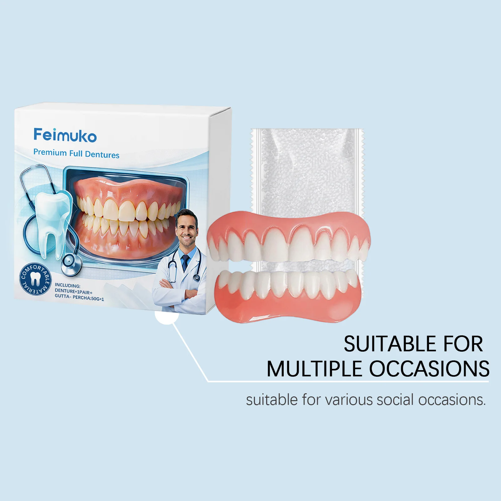 Feimuko Natural Fit Denture Decoration Set - Daily Oral Care Teeth Beauty Kit with Gentle Application Easy Fit for Comfortable