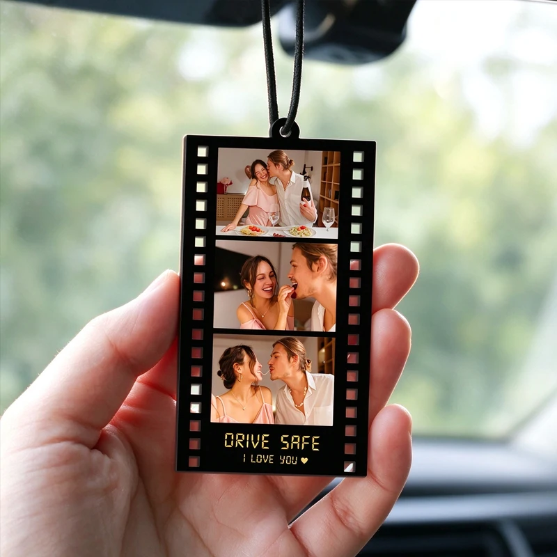 Custom Film Strip Photo Car Hanger Hanging Ornament Personalized Acrylic Rearview Mirror Pendant Drive Safe Couple Family Gifts