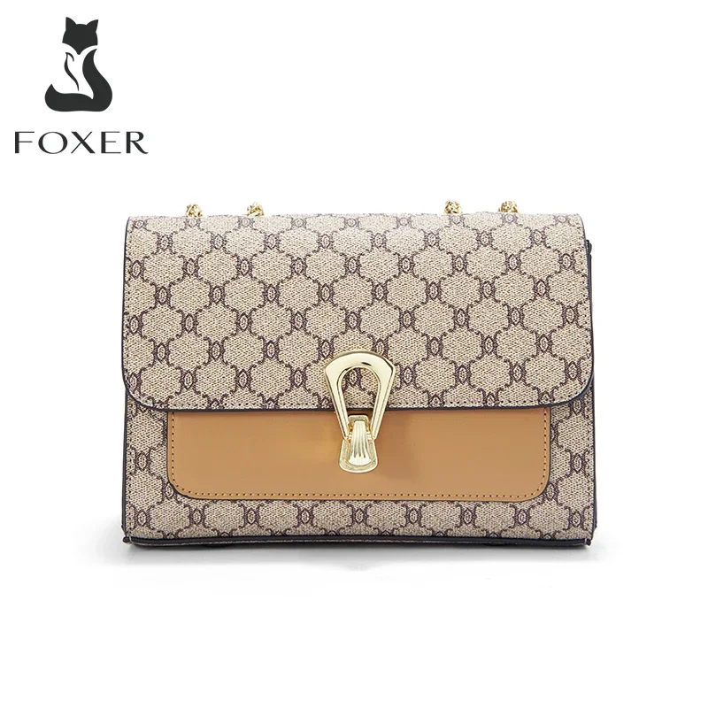 FOXER Brand Sign Chain Vintage Armpit Shoulder Bag Women\'s Flap Crossbody Bag Vegan PVC Leather Lady Messenger PU Monogram Bag